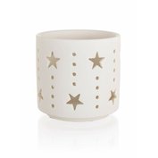 HOME DECOR Svietnik na čajové sviečky porcelánový 7,4 x 7 cm, hviezdy, biele