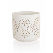 HOME DECOR Svietnik na čajové sviečky porcelánový 7,4 x 7 cm, kvetiny, biele